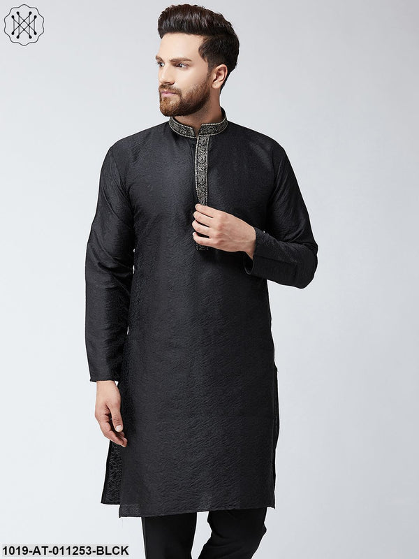 Men's Black Self Design Only Long Kurta - Sojanya