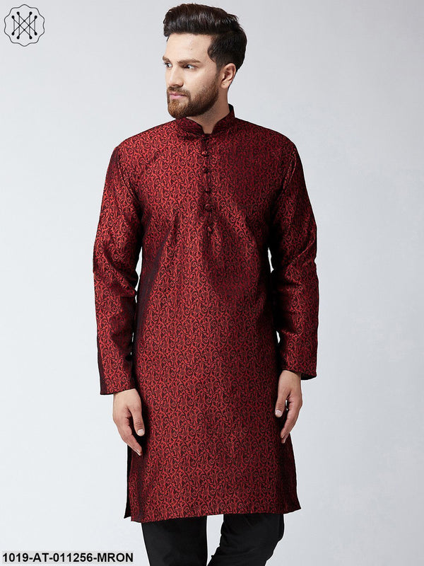 Men's Maroon Self Design Only Long Kurta - Sojanya