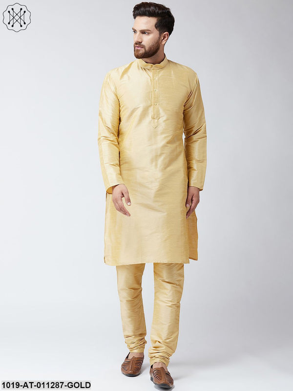 Men's Gold Dupion Silk Only Long Kurta - Sojanya