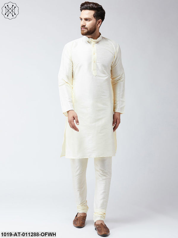 Men's Off WhiteDupion Silk Only Long Kurta - Sojanya