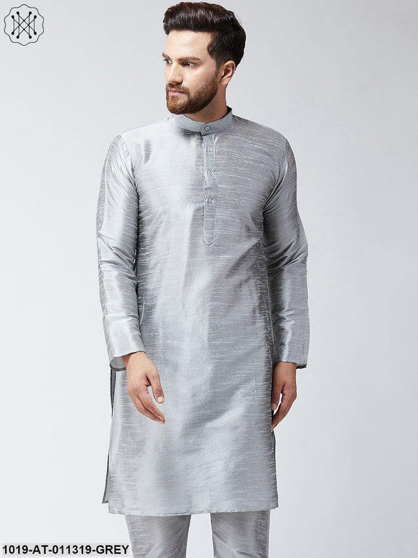 Men's Silk Grey Only Long Kurta - Sojanya