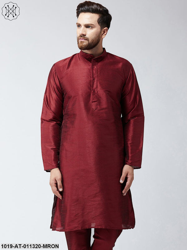 Men's Silk Maroon Only Long Kurta - Sojanya