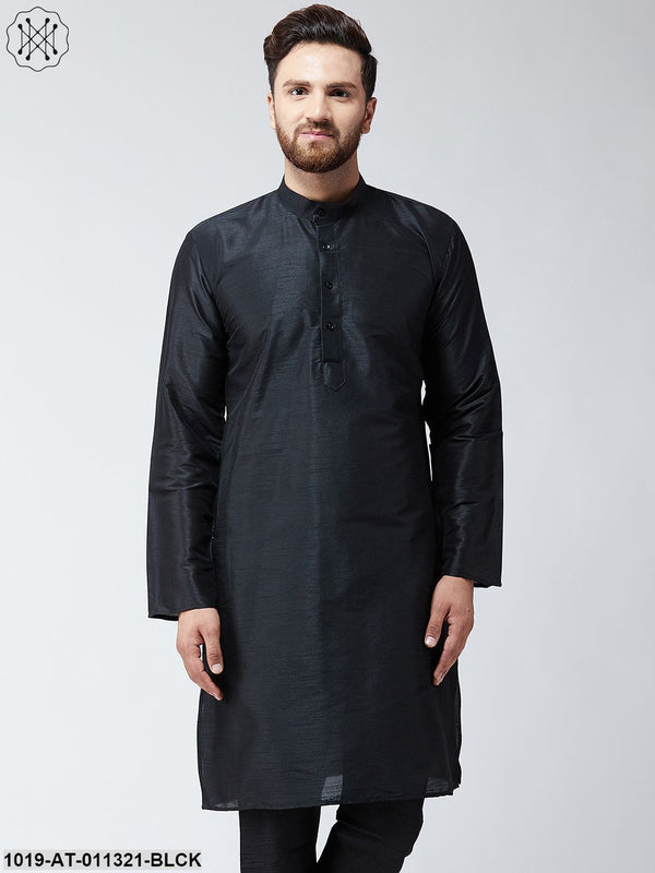 Men's Silk Black Only Long Kurta - Sojanya