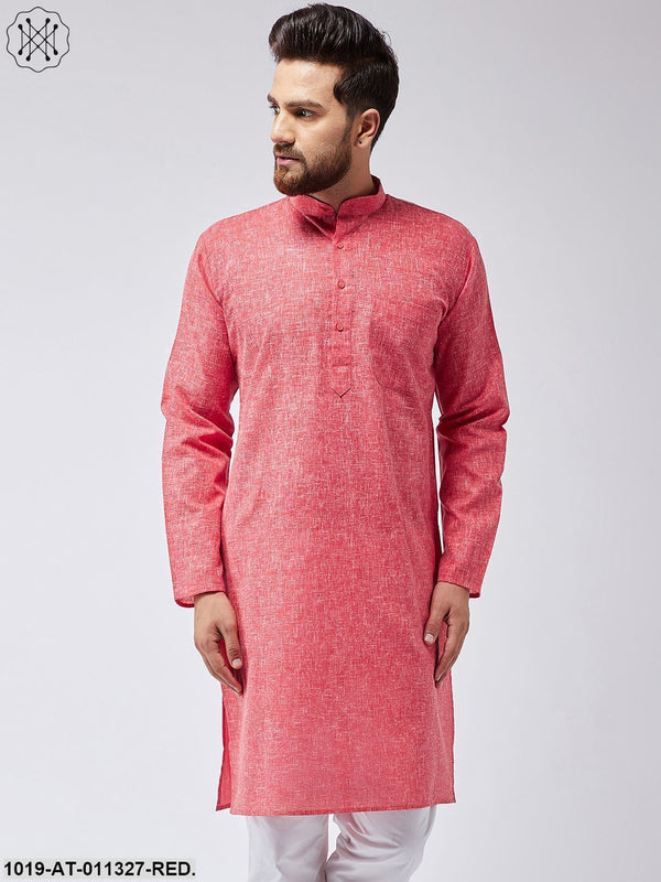 Men's Cotton Linen Red Only Long Kurta - Sojanya