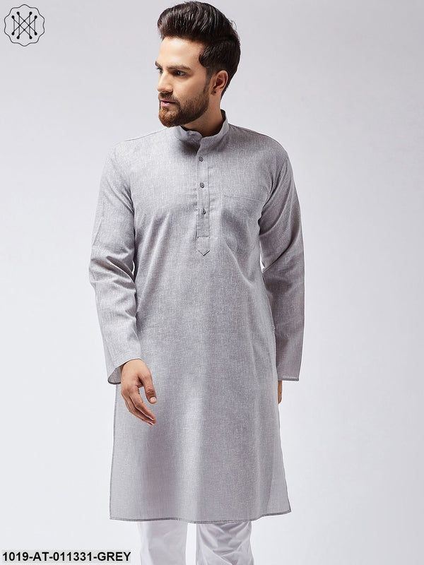 Men's Cotton Linen Grey Only Long Kurta - Sojanya