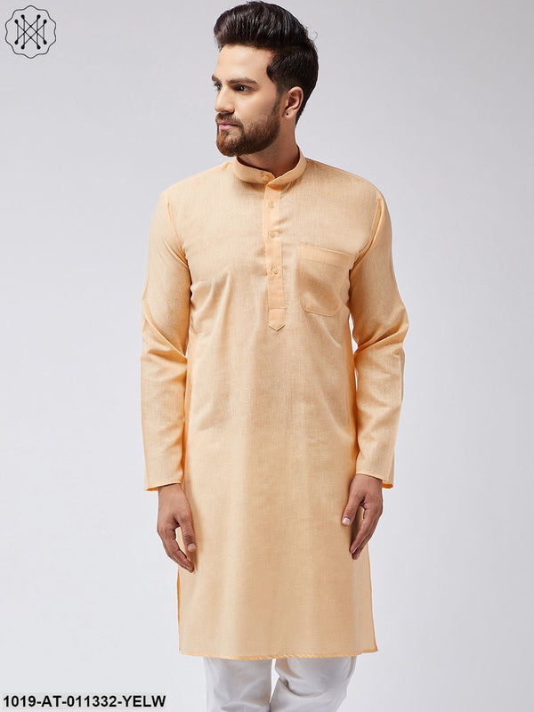 Men's Cotton Linen Yellow Only Long Kurta - Sojanya