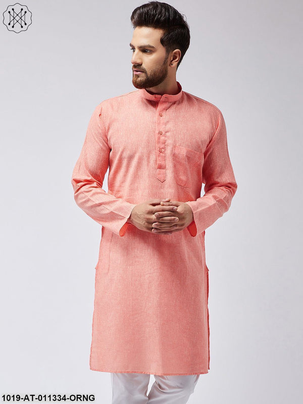 Men's Cotton Linen Orange Only Long Kurta - Sojanya