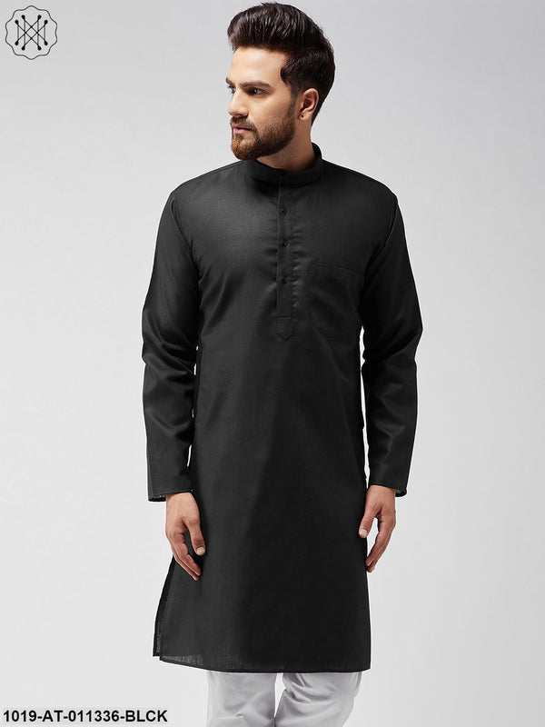 Men's Cotton Linen Black Only Long Kurta - Sojanya