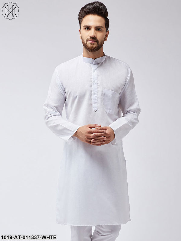 Men's Cotton Linen White Only Long Kurta - Sojanya