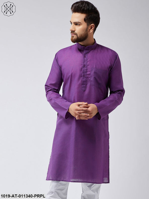 Men's Cotton Linen Purple Only Long Kurta - Sojanya