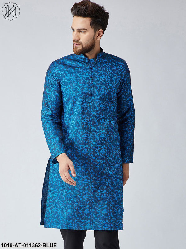 Men's Silk Blend Blue Only Long Kurta - Sojanya