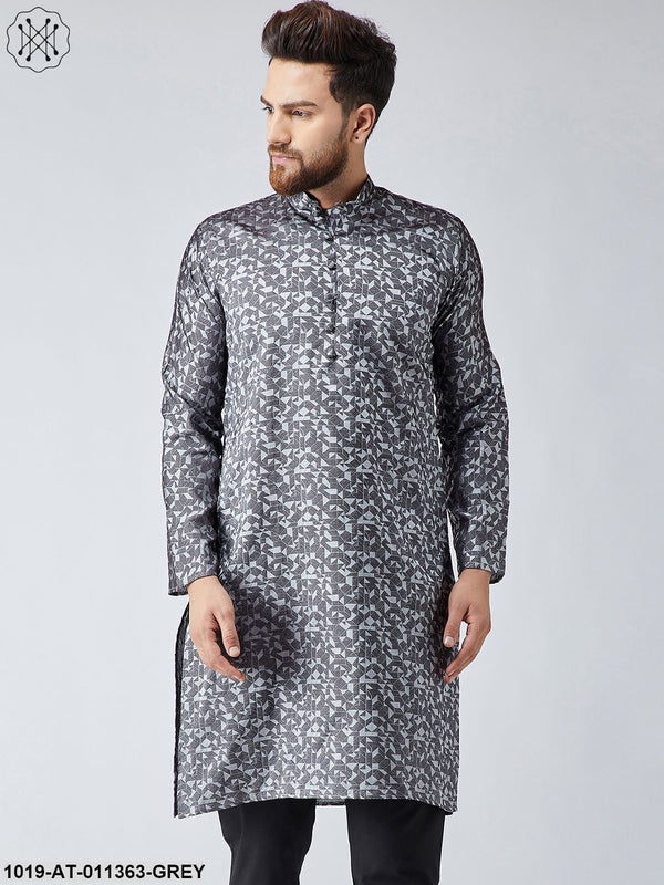 Men's Silk Blend Grey Only Long Kurta - Sojanya