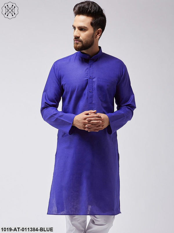 Men's Cotton Blend Royal Blue Only Long Kurta - Sojanya