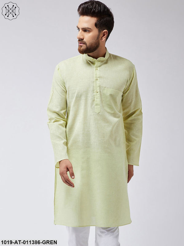 Men's Cotton Blend Lime Green Only Long Kurta - Sojanya