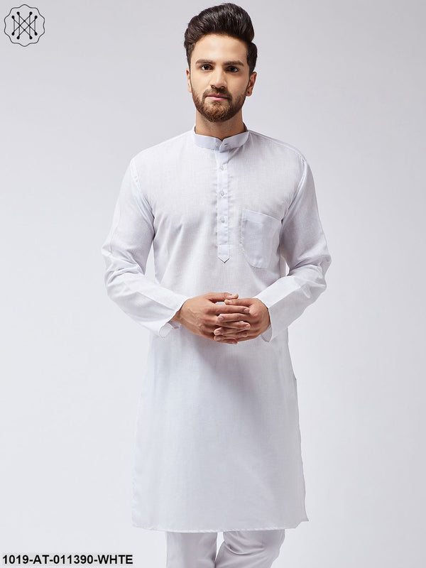 Men's Cotton Blend White Only Long Kurta - Sojanya