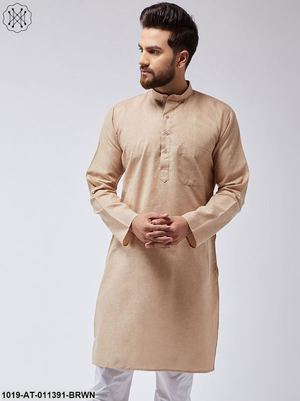 Men's Cotton Blend Brown Only Long Kurta - Sojanya