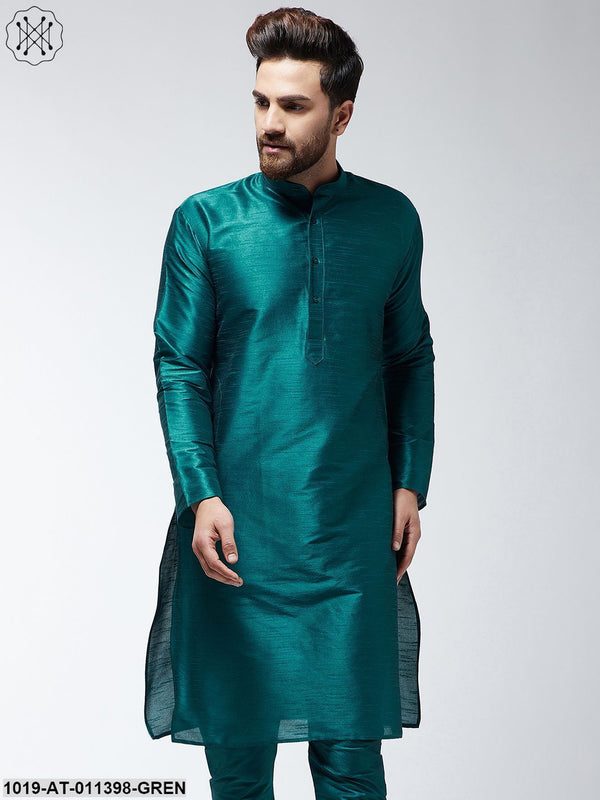 Men's Silk Blend Teal Green Only Long Kurta - Sojanya