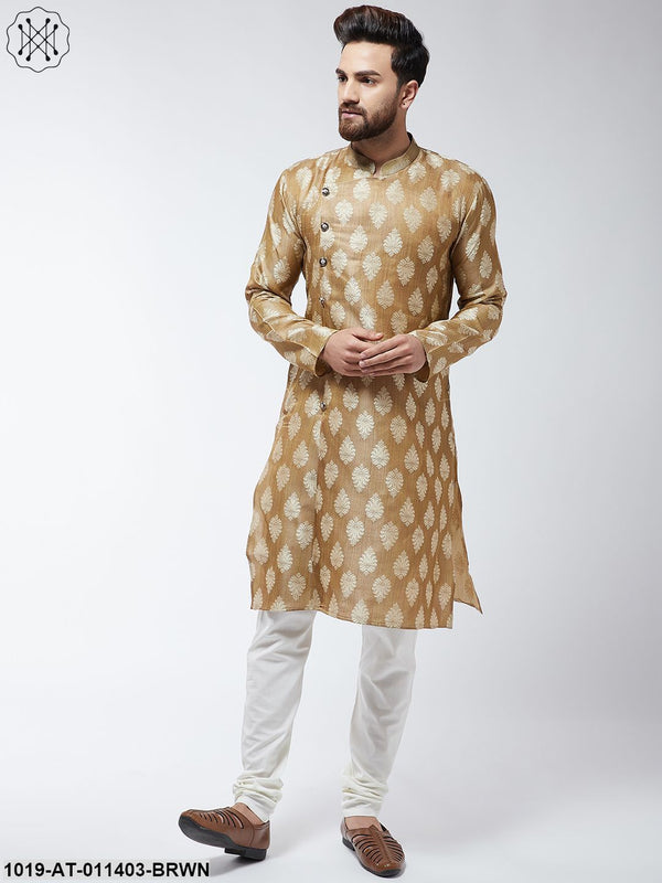 Men's Jacquard Silk Brown Printed Only Long Kurta - Sojanya