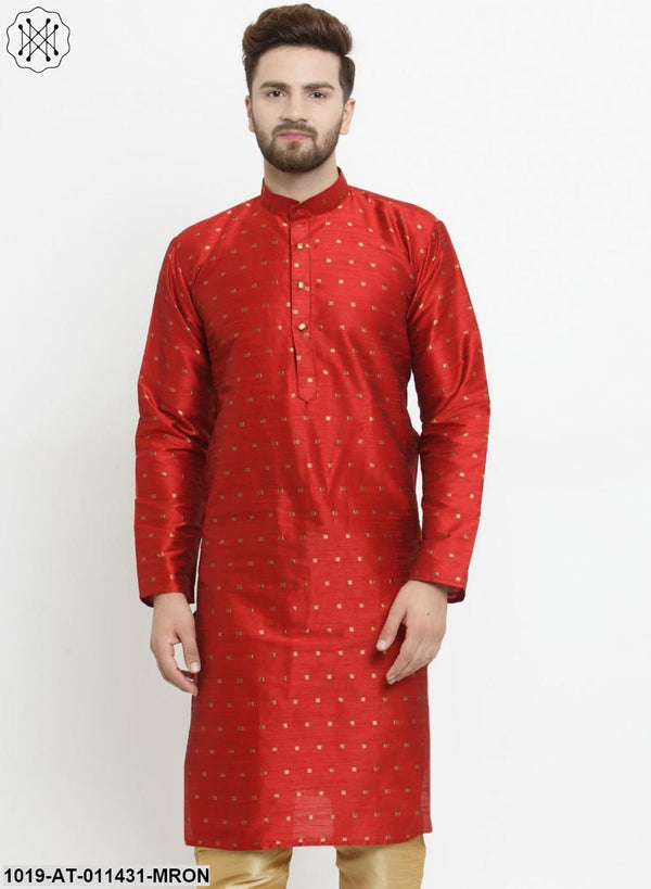 Men's Silk Blend Maroon Printed Only Long Kurta - Sojanya