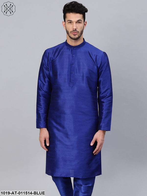 Men's Silk Blend Royal Blue Solid Only Long Kurta - Sojanya