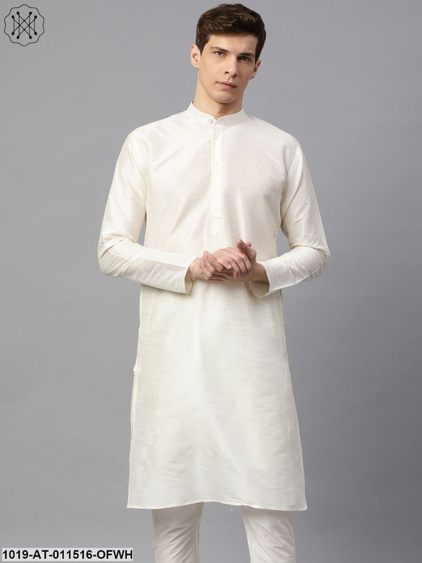 Men's Silk Blend Off White Solid Only Long Kurta - Sojanya