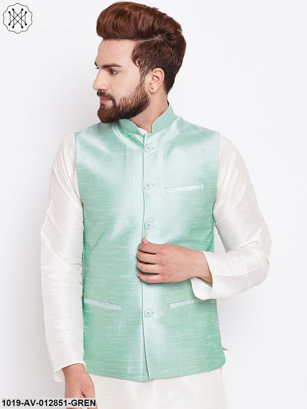 Men's Light Green Nehru Jacket - Sojanya