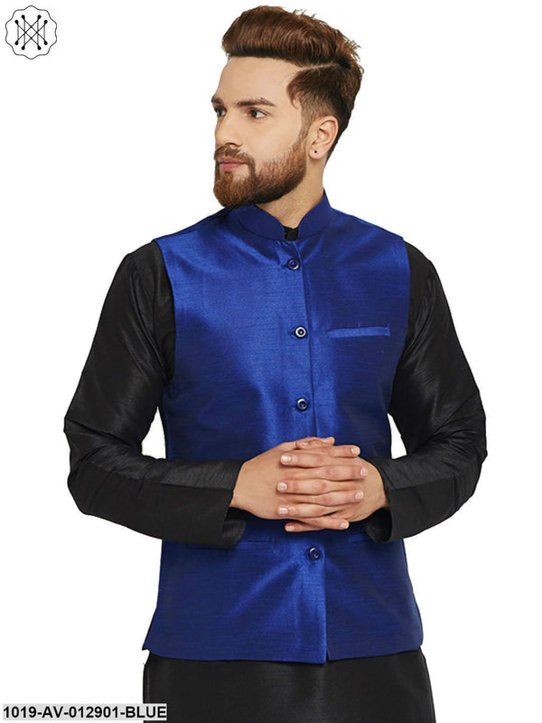 Men's Silk Blend Royal Blue Nehrujacket - Sojanya