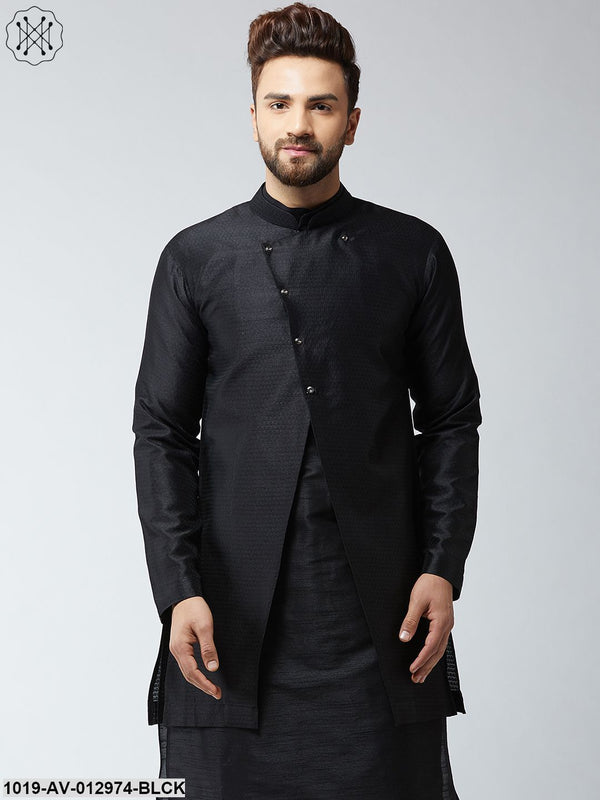 Men's Silk Blend Black Only Sherwani Jacket - Sojanya