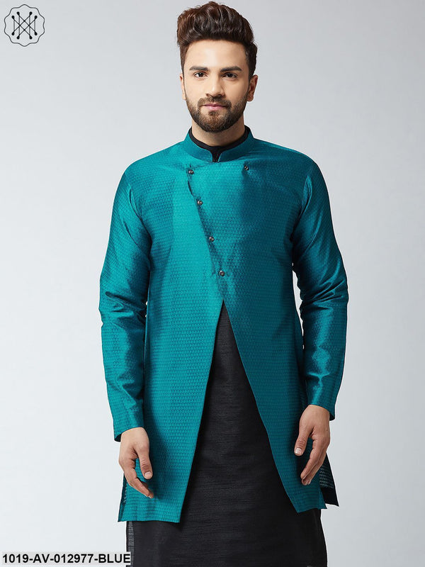 Men's Silk Blend Peacock Blue Only Sherwani Jacket - Sojanya