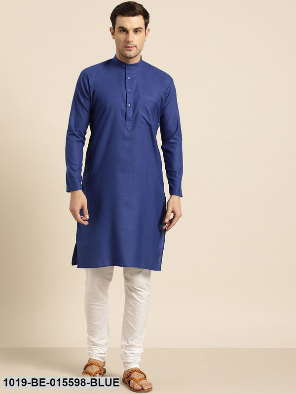 Men's Cotton Royal Blue Solid Only Kurta - Sojanya