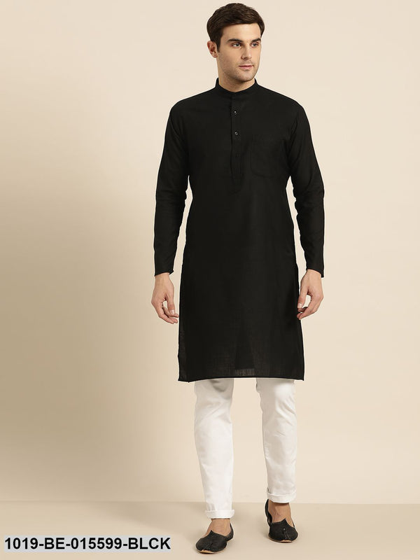 Men's Cotton Black Solid Only Kurta - Sojanya