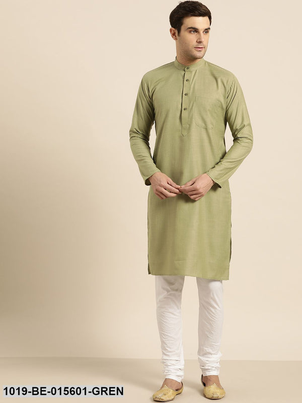 Men's Cotton Pista Green Solid Only Kurta - Sojanya