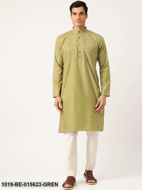 Men's Cotton Pista Green Solid Only Kurta - Sojanya