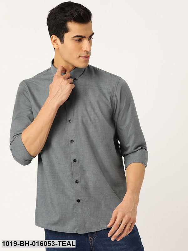 Men's Cotton Teal Blue Casual Shirt - Sojanya