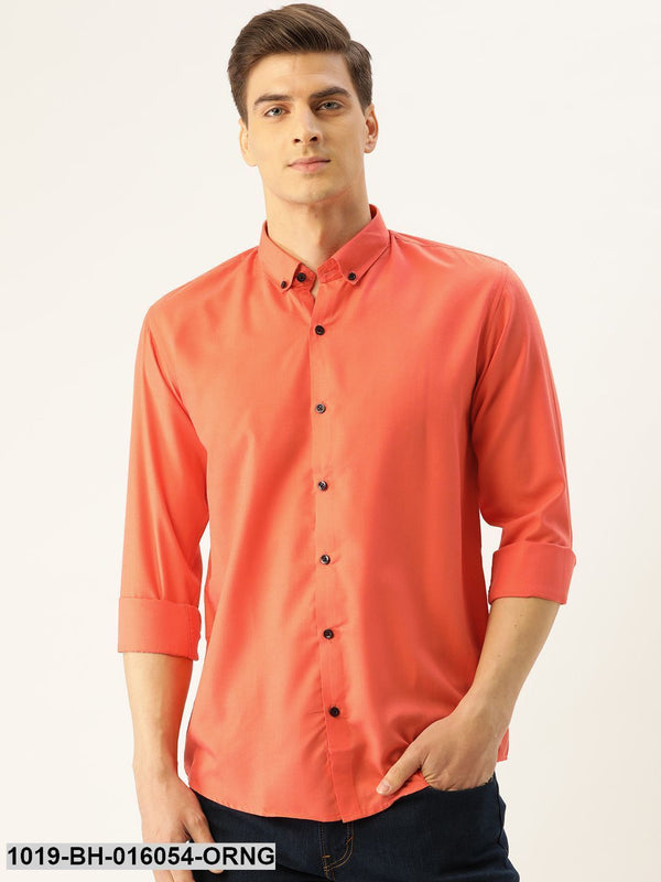 Men's Cotton Orange Casual Shirt - Sojanya