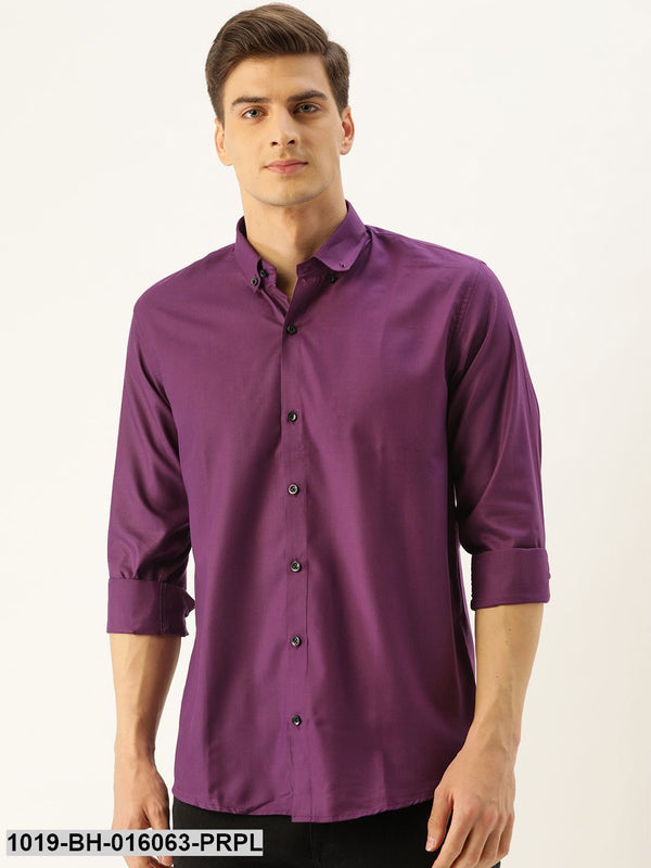 Men's Cotton Dark Purple Casual Shirt - Sojanya