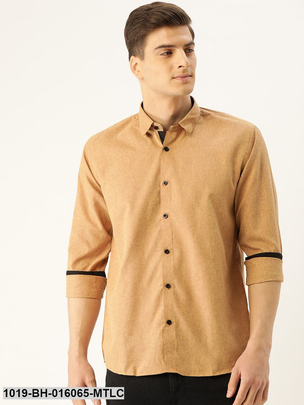 Men's Cotton Metallic Gold Casual Shirt - Sojanya