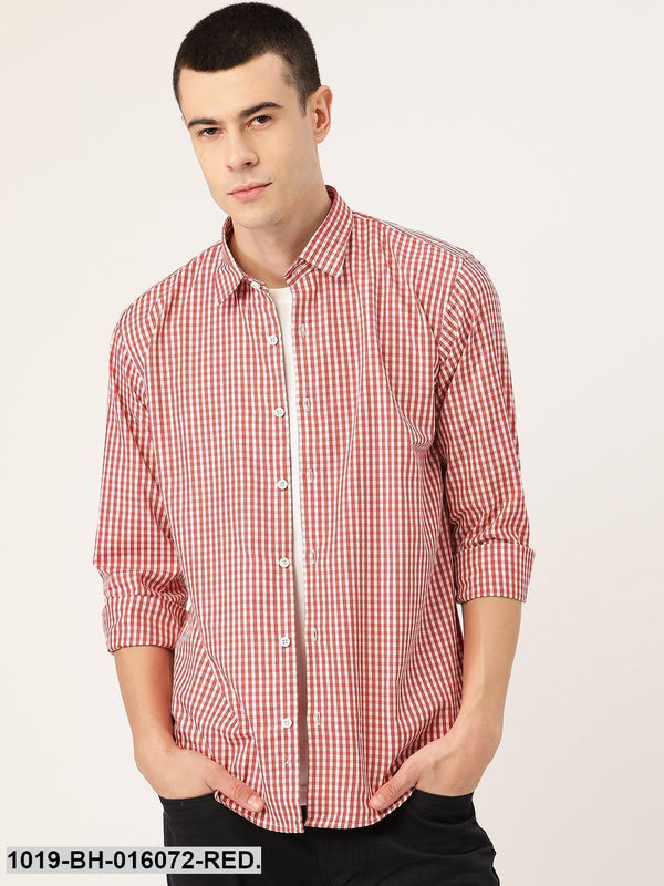 Men's Cotton Red & White Checked Casual Shirt - Sojanya