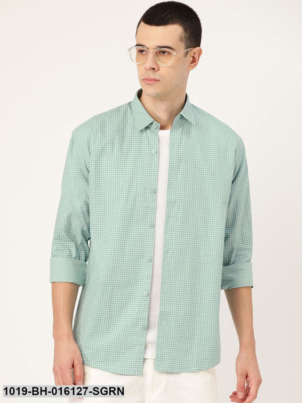 Men's Cotton Sea Green & Blue Printed Casual Shirt - Sojanya