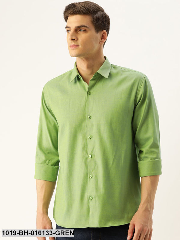 Men's Cotton Green Self Design Casual Shirt - Sojanya