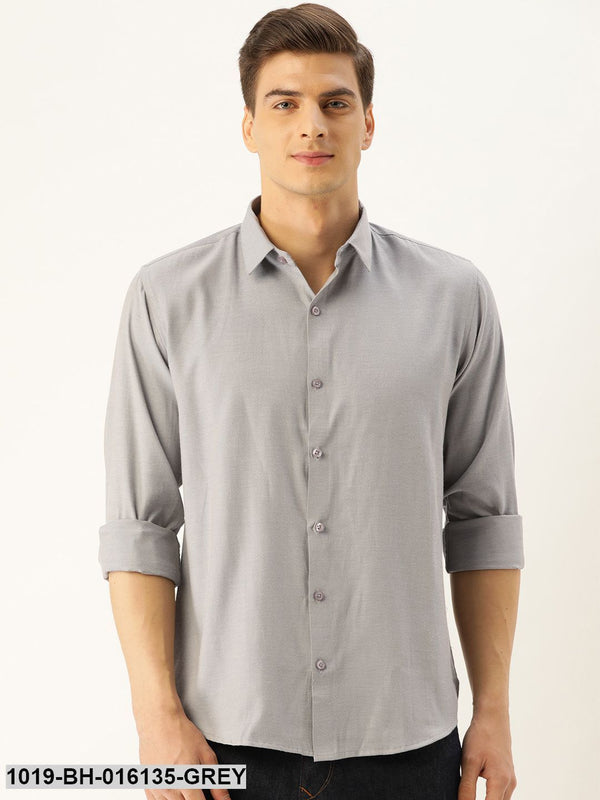 Men's Cotton Grey Self Design Casual Shirt - Sojanya