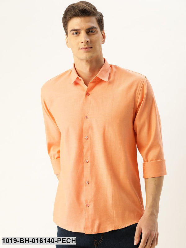 Men's Cotton Dark Peach Self Design Casual Shirt - Sojanya