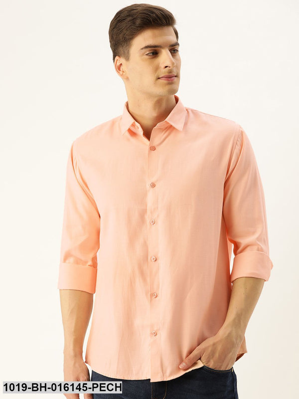 Men's Cotton Peach Self Design Casual Shirt - Sojanya