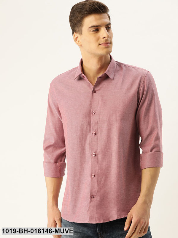 Men's Cotton Mauve Self Design Casual Shirt - Sojanya