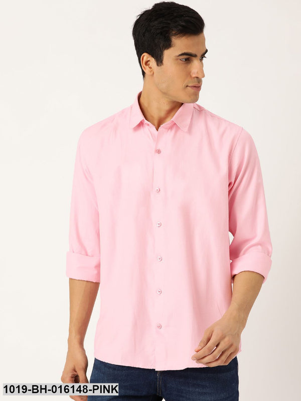 Men's Cotton Pink Self Design Casual Shirt - Sojanya