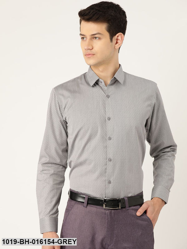 Men's Cotton Grey Self Design Formal Shirt - Sojanya