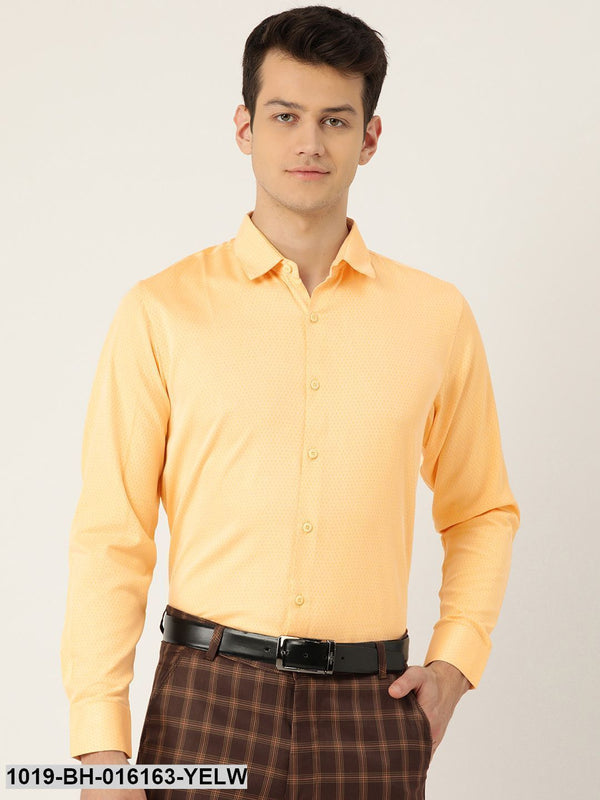 Men's Cotton Lemon Yellow Self Design Formal Shirt - Sojanya