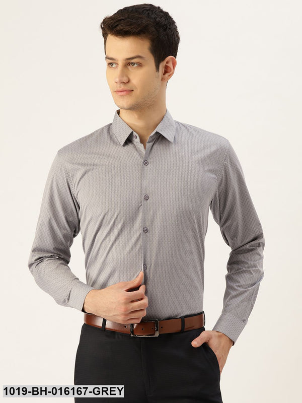 Men's Cotton Grey & Off White Striped Formal Shirt - Sojanya