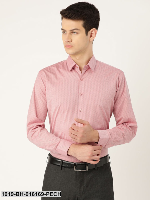 Men's Cotton Peach & Navy Blue Striped Formal Shirt - Sojanya