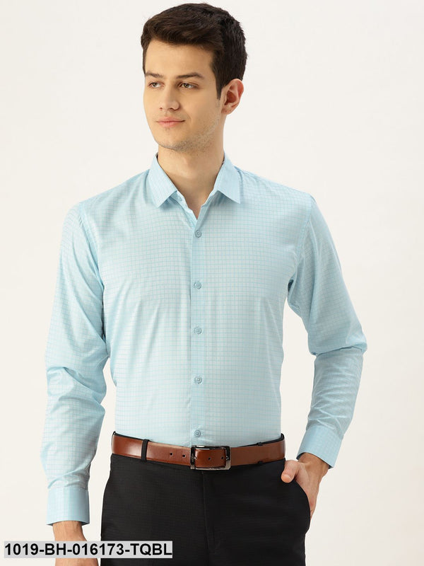 Men's Cotton Sky Blue Checked Formal Shirt - Sojanya